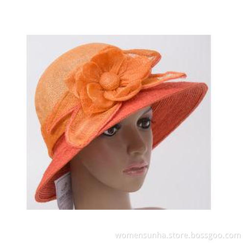 7cm Orange Womens Church Hats / Feather Straw Braid Sewing